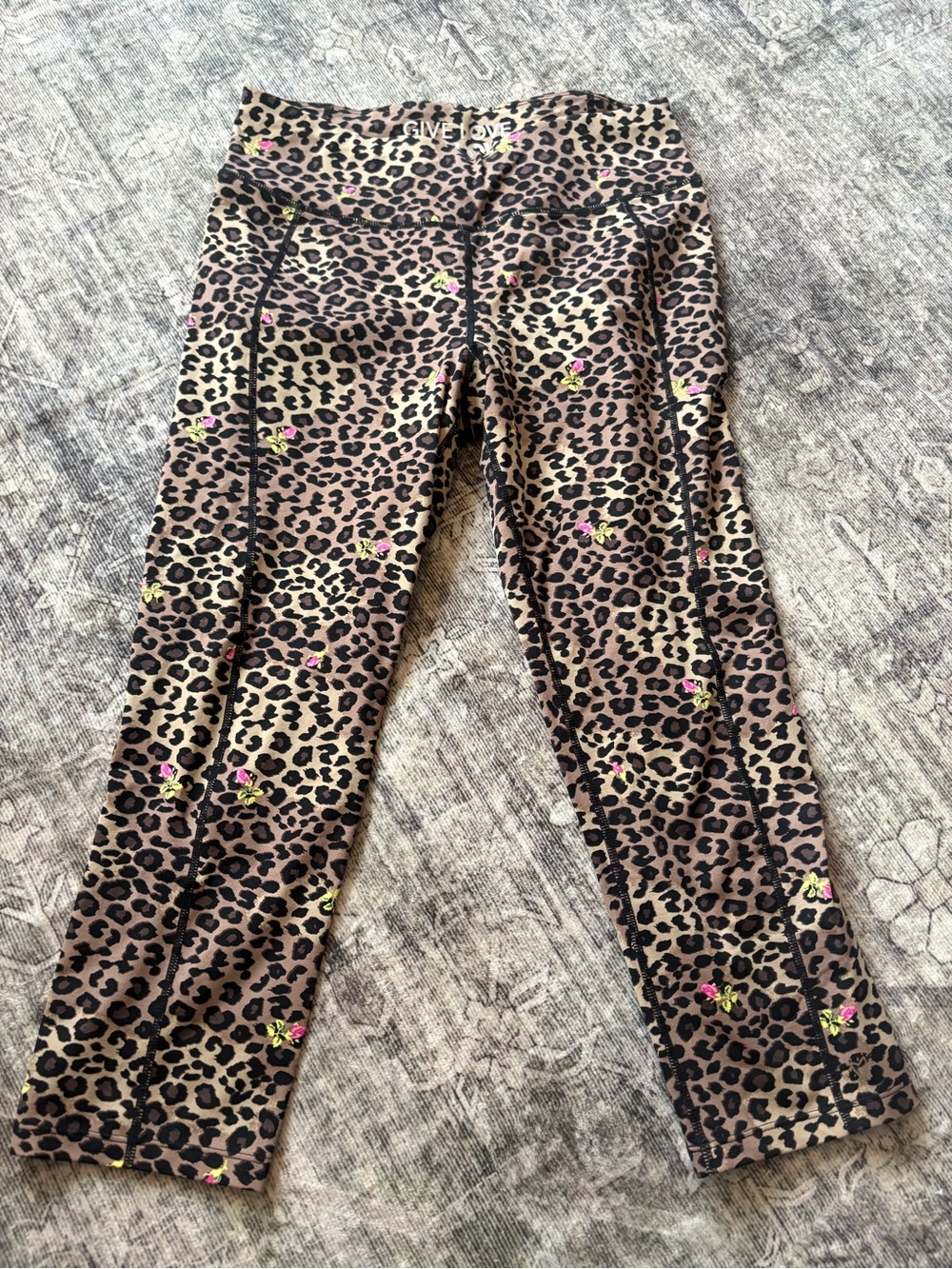 Betsey Johnson Leopard Print Active Leggings with Floral Accents